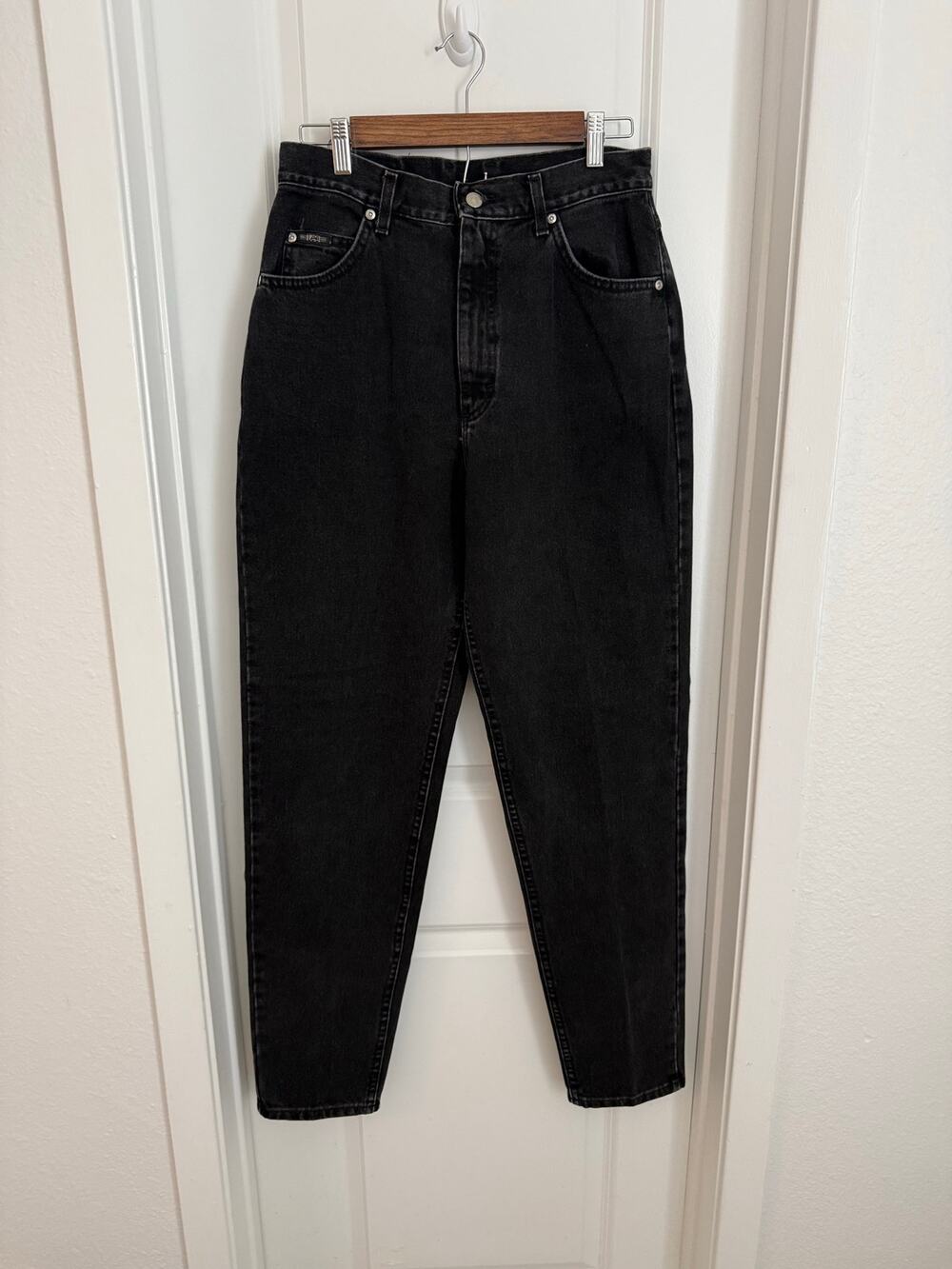 VINTAGE Lee Black High Waisted Tapered Leg Classic Western Denim Jeans Size 29